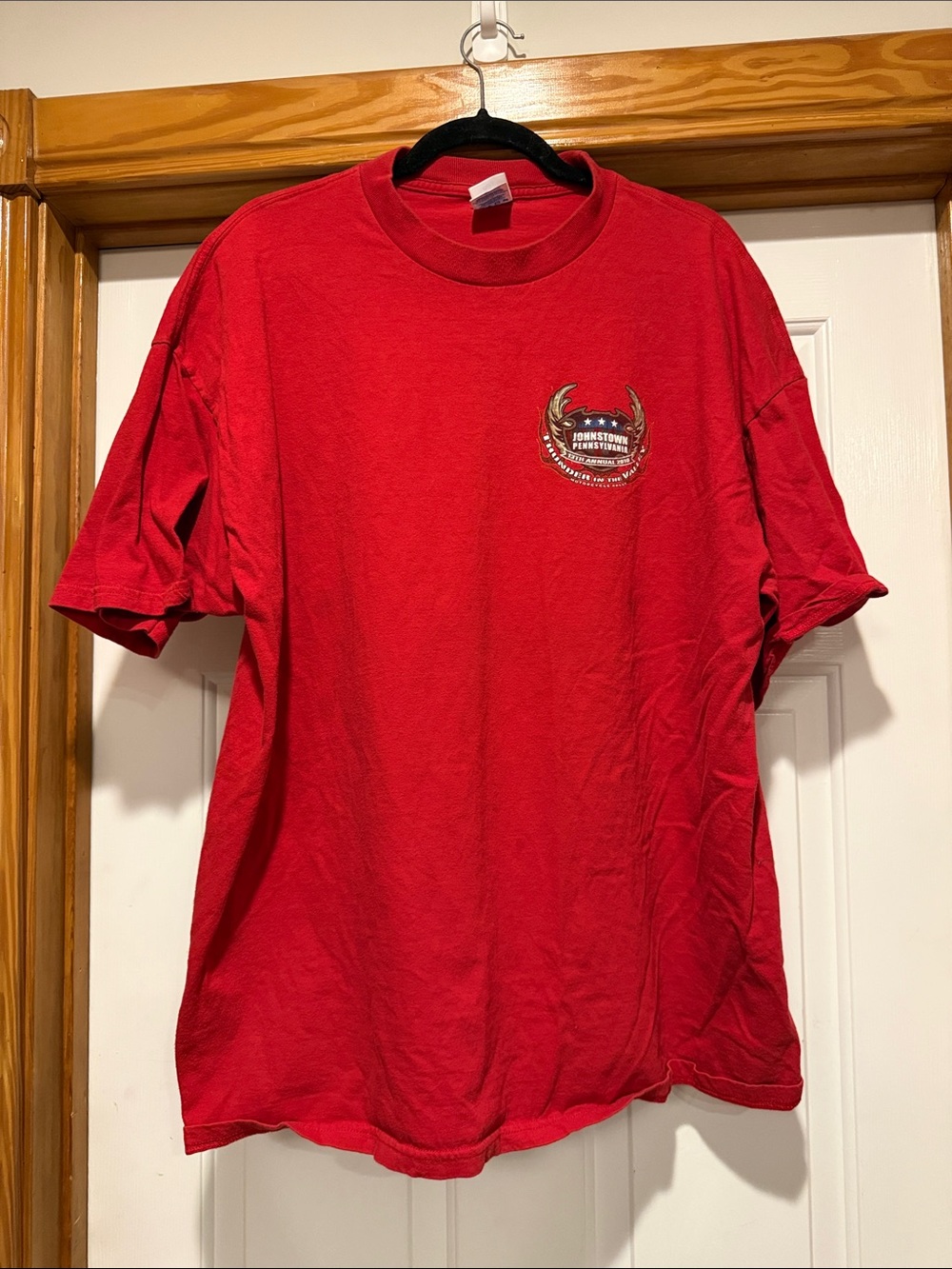 Men's Red Short-Sleeve Crewneck Tee with Chest Emblem